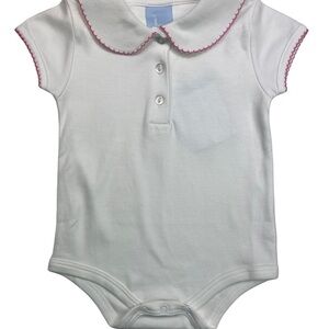 NWT Bella Bliss White Pique Collar Knit Button Onesie Blouse Hot Pink Trim